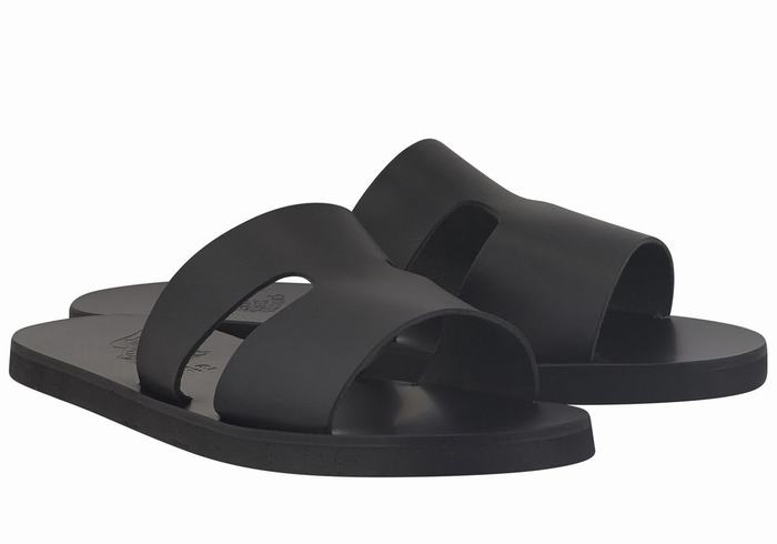 Black Men Ancient Greek Sandals Apteros Slide Sandals | CEP8077UE