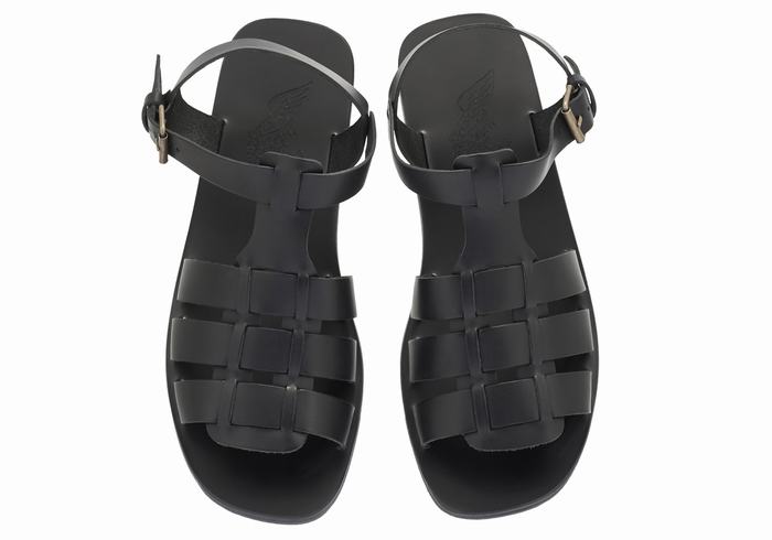 Black Men Ancient Greek Sandals Ektoras Leather Fisherman Sandals | EAQ1567IT