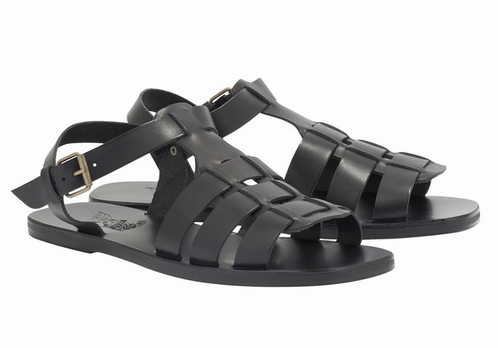 Black Men Ancient Greek Sandals Ektoras Leather Fisherman Sandals | EAQ1567IT