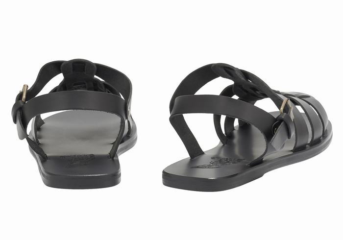 Black Men Ancient Greek Sandals Ektoras Leather Fisherman Sandals | EAQ1567IT