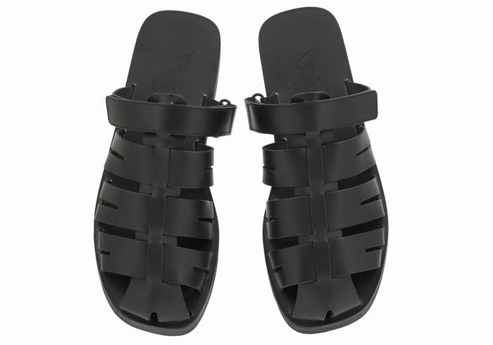 Black Men Ancient Greek Sandals Filoklis Leather Fisherman Sandals | HEY638VU