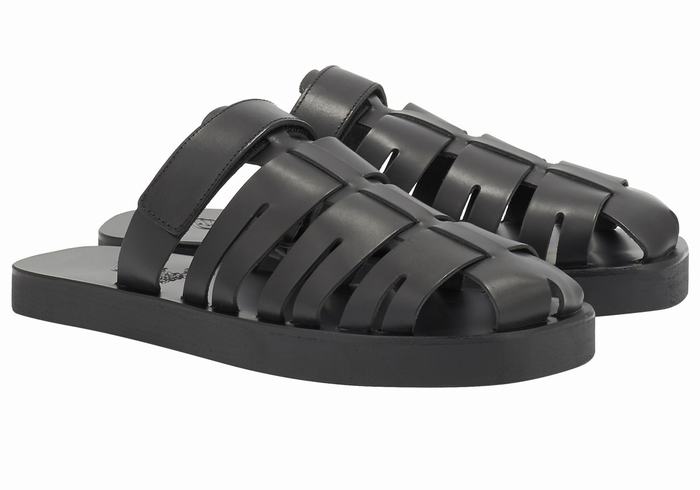 Black Men Ancient Greek Sandals Filoklis Leather Fisherman Sandals | HEY638VU