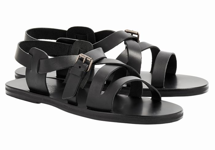 Black Men Ancient Greek Sandals Hercules Leather Casual Sandals | WNJ7261VZ