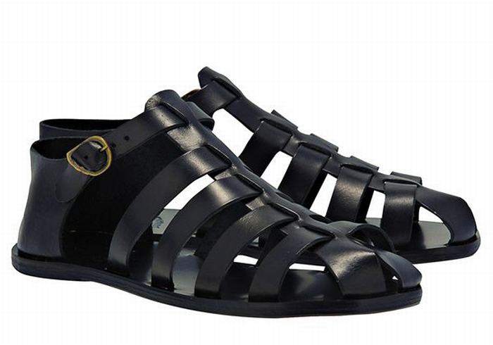 Black Men Ancient Greek Sandals Homer Leather Fisherman Sandals | PWG2622TD