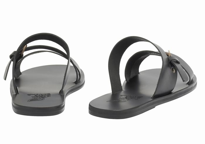 Black Men Ancient Greek Sandals Ifiklis Leather Slide Sandals | HWC2578EK