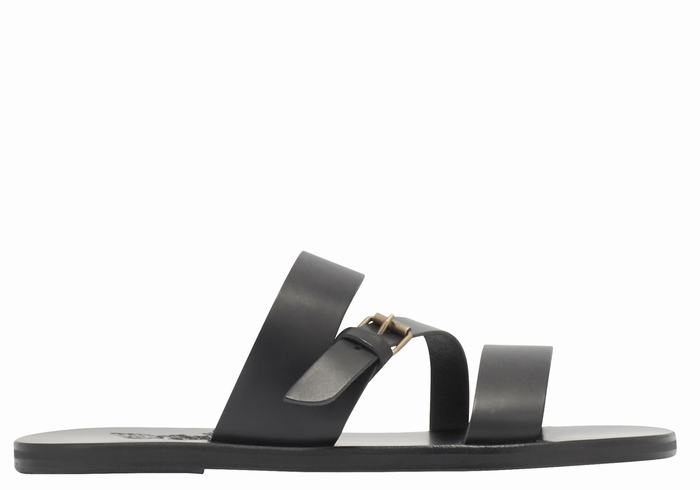 Black Men Ancient Greek Sandals Ifiklis Leather Slide Sandals | HWC2578EK