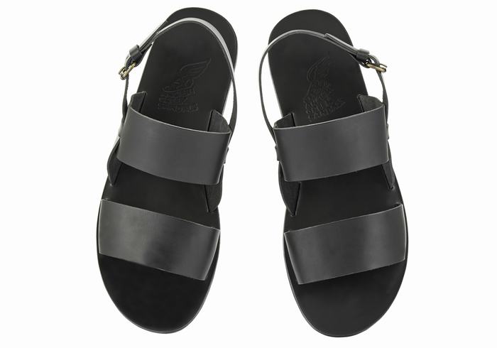 Black Men Ancient Greek Sandals Irodotos Leather Casual Sandals | SJC10057CJ