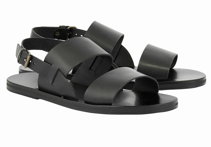 Black Men Ancient Greek Sandals Irodotos Leather Casual Sandals | SJC10057CJ