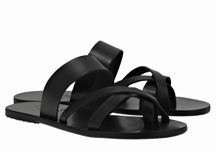 Black Men Ancient Greek Sandals Jason Leather Slide Sandals | QRK1752XN