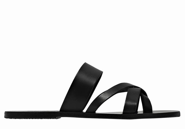 Black Men Ancient Greek Sandals Jason Leather Slide Sandals | QRK1752XN