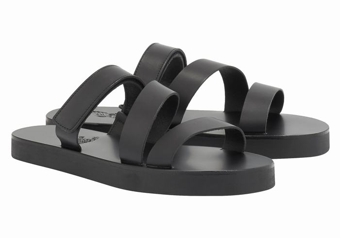 Black Men Ancient Greek Sandals Morfeas Slide Sandals | LXB984SC