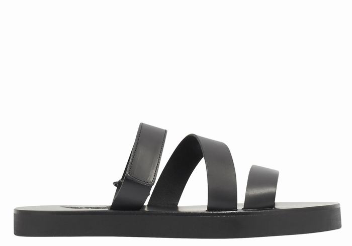 Black Men Ancient Greek Sandals Morfeas Slide Sandals | LXB984SC