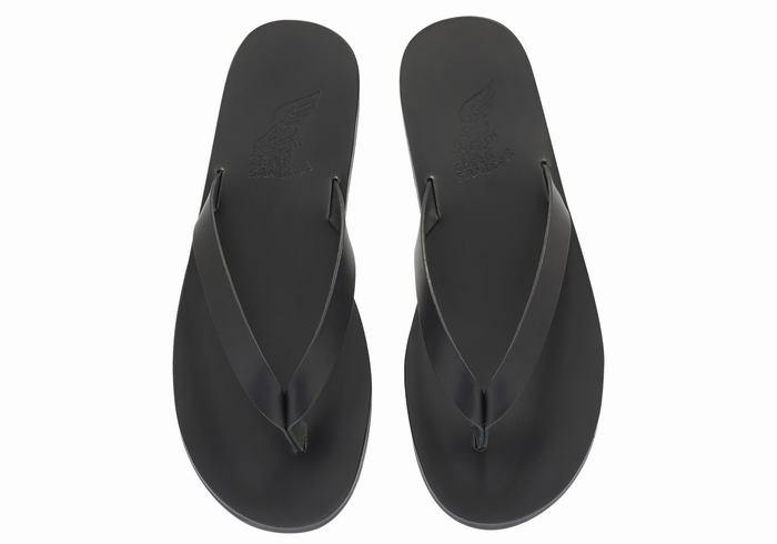 Black Men Ancient Greek Sandals Solon Leather Flip Flops | ORX859IE