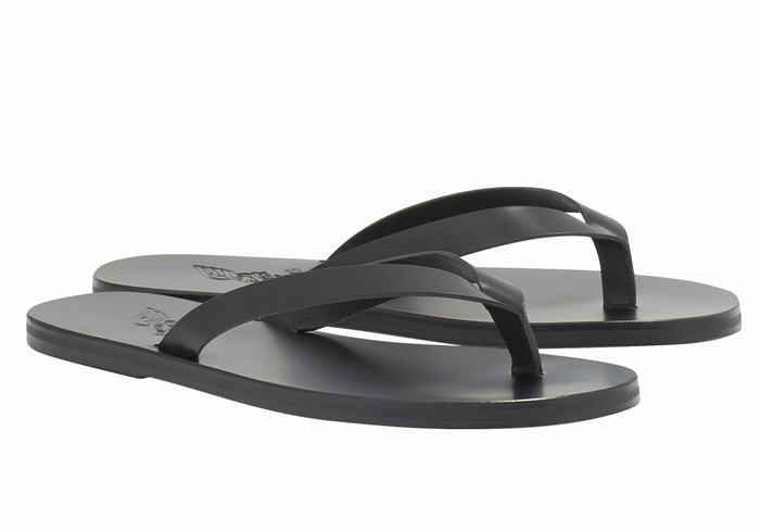 Black Men Ancient Greek Sandals Solon Leather Flip Flops | ORX859IE