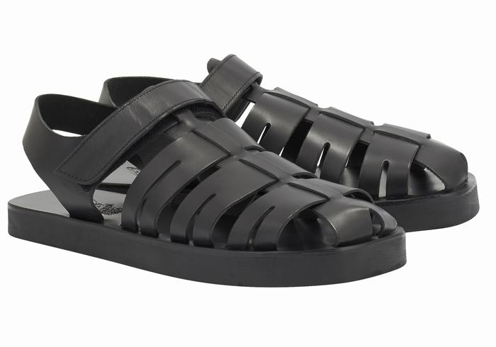 Black Men Ancient Greek Sandals Tilemachos Fisherman Sandals | DPL5152MJ