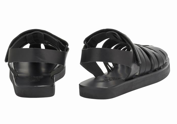 Black Men Ancient Greek Sandals Tilemachos Fisherman Sandals | DPL5152MJ