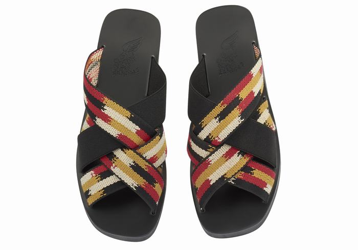 Black Red Men Ancient Greek Sandals Neoklis Slide Sandals | BLM4455RC