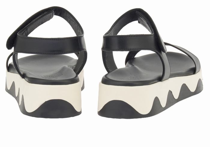 Black White Women Ancient Greek Sandals Salamina Leather Platform Sandals | MMX3381ZO