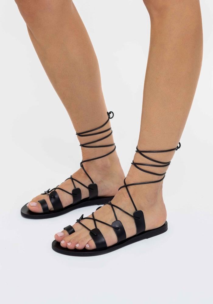 Black Women Ancient Greek Sandals Alcyone Leather Gladiator Sandals | VKK6474OK