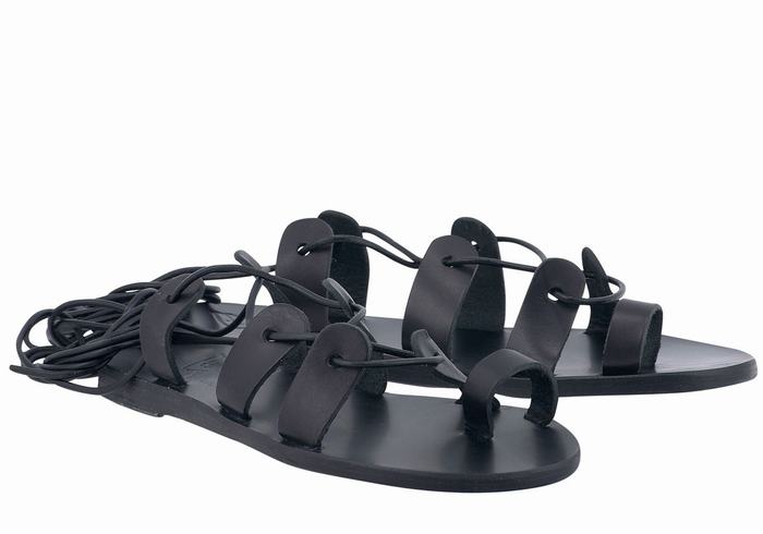 Black Women Ancient Greek Sandals Alcyone Leather Gladiator Sandals | VKK6474OK