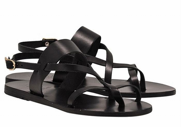 Black Women Ancient Greek Sandals Alethea Leather Back-Strap Sandals | RUY9385DR