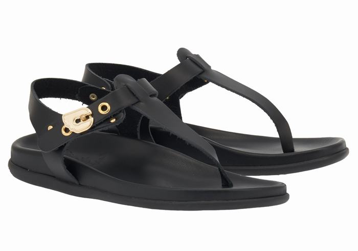 Black Women Ancient Greek Sandals Alki Flip Flop Back-Strap Sandals | KBH3477BW