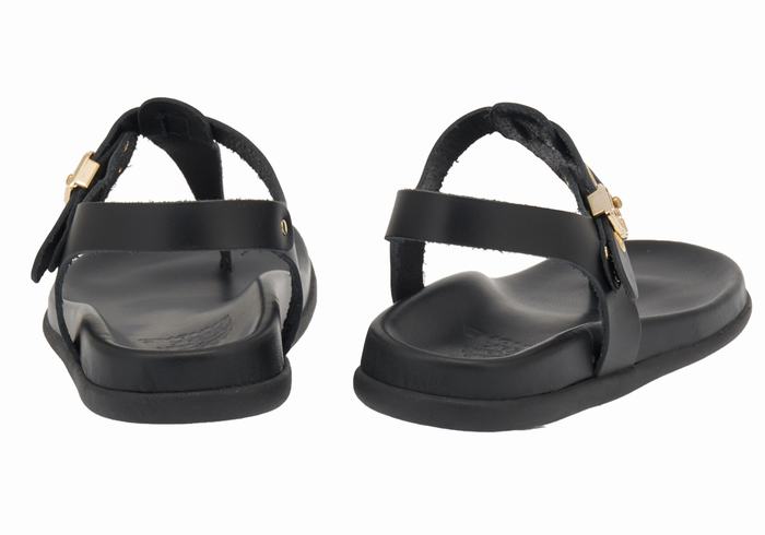 Black Women Ancient Greek Sandals Alki Flip Flop Back-Strap Sandals | KBH3477BW