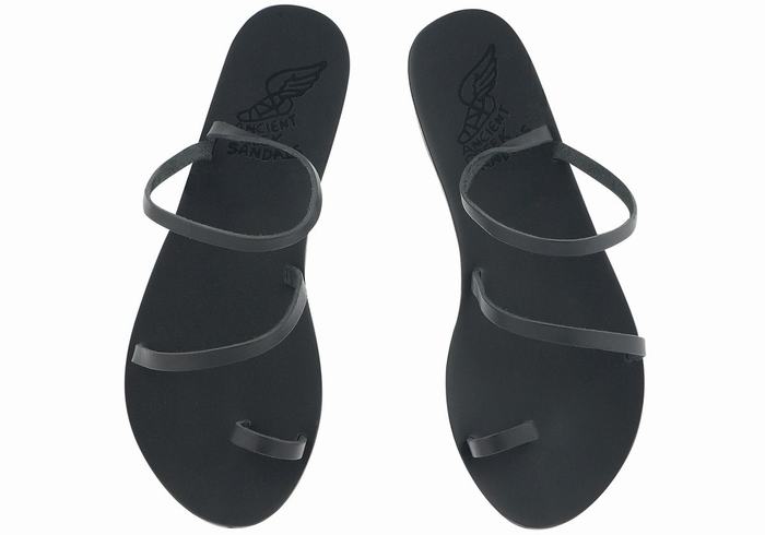 Black Women Ancient Greek Sandals Apli Eleftheria Leather Toe-Post Sandals | NQI2680CY