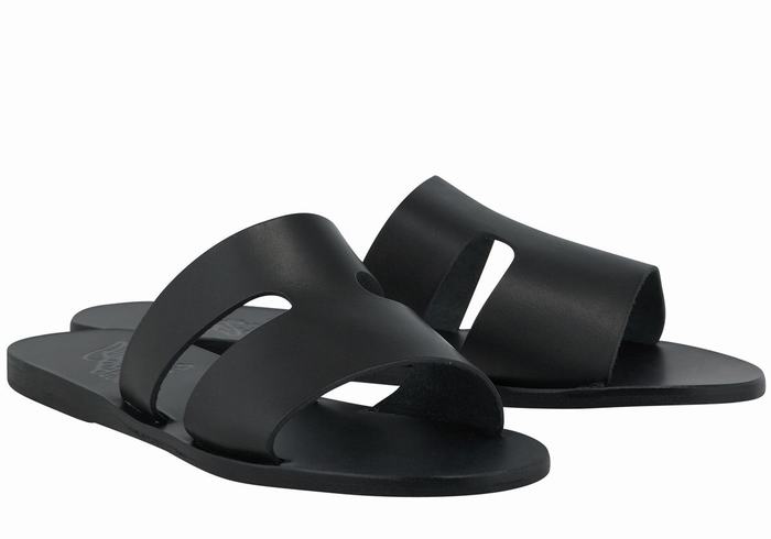 Black Women Ancient Greek Sandals Apteros Slide Sandals | YSL459IF