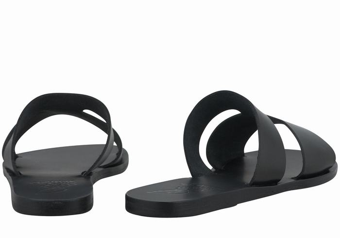 Black Women Ancient Greek Sandals Apteros Slide Sandals | YSL459IF