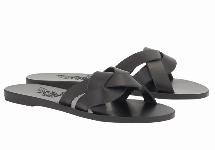 Black Women Ancient Greek Sandals Arachne Slide Sandals | JVU1452NG