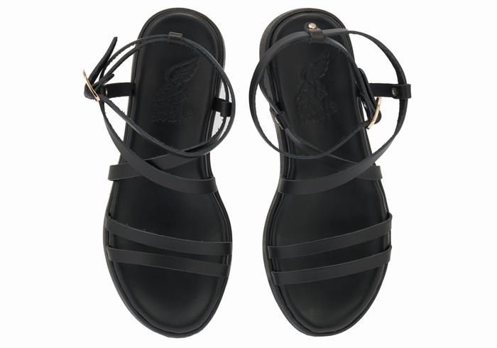 Black Women Ancient Greek Sandals Aristea Leather Platform Sandals | JBA2592SM