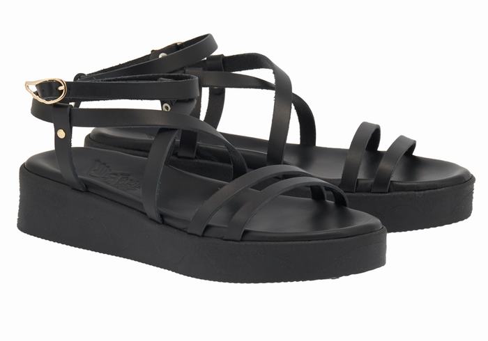 Black Women Ancient Greek Sandals Aristea Leather Platform Sandals | JBA2592SM