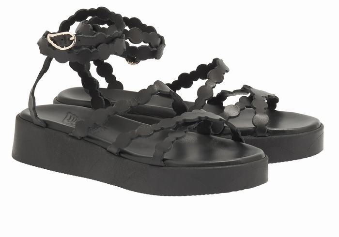 Black Women Ancient Greek Sandals Aspis Leather Platform Sandals | JVC9590OX