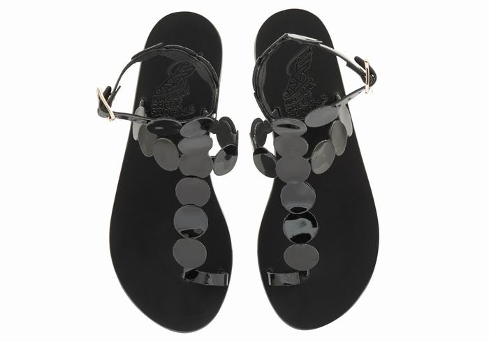 Black Women Ancient Greek Sandals Asteras Leather Toe-Post Sandals | ESP1218SC