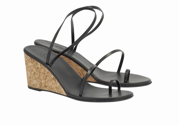 Black Women Ancient Greek Sandals Chora Mid Wedge Sandals | TYZ5782YN