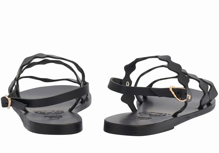 Black Women Ancient Greek Sandals Clio Onda Leather Back-Strap Sandals | DFY4041QM