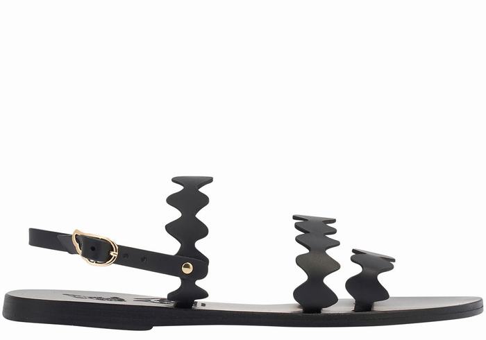 Black Women Ancient Greek Sandals Clio Onda Leather Back-Strap Sandals | DFY4041QM