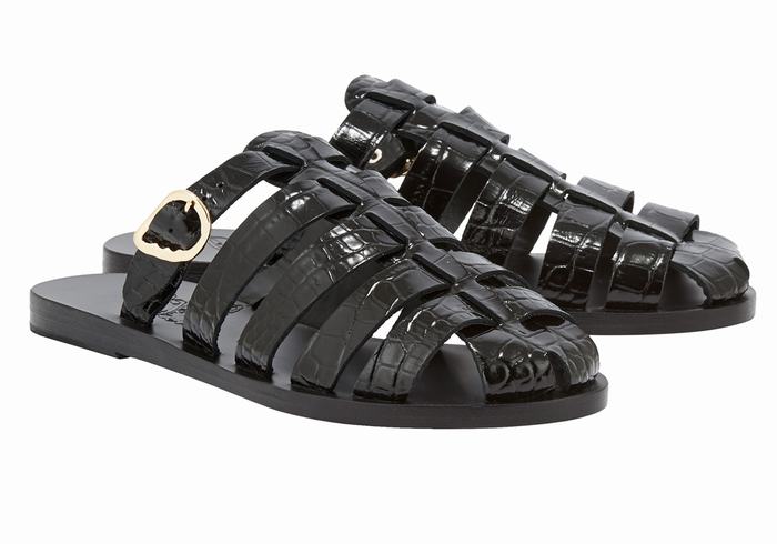 Black Women Ancient Greek Sandals Cosmia Fisherman Sandals | AVW58LN