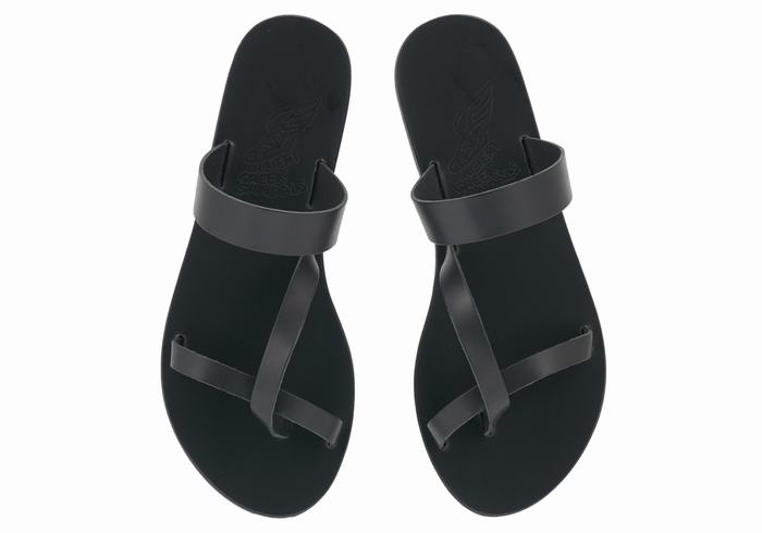 Black Women Ancient Greek Sandals Daphnae Leather Slide Sandals | DSQ5858RL