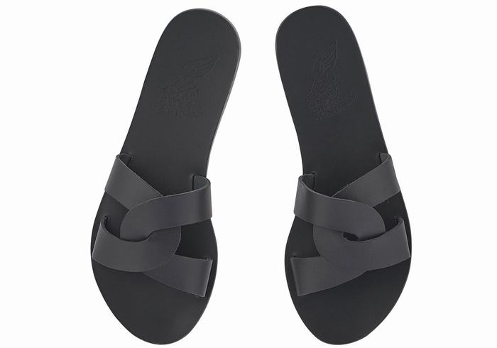 Black Women Ancient Greek Sandals Desmos Slide Sandals | MDP13AA