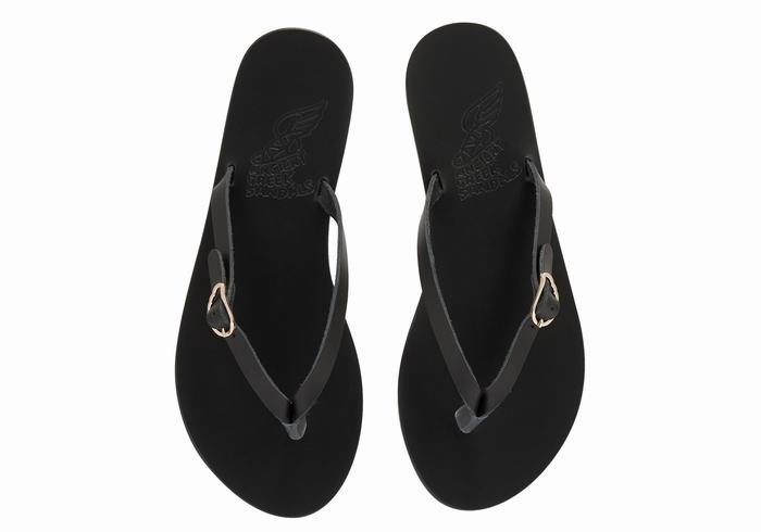 Black Women Ancient Greek Sandals Dihalo Leather Flip Flops | FDL518XP