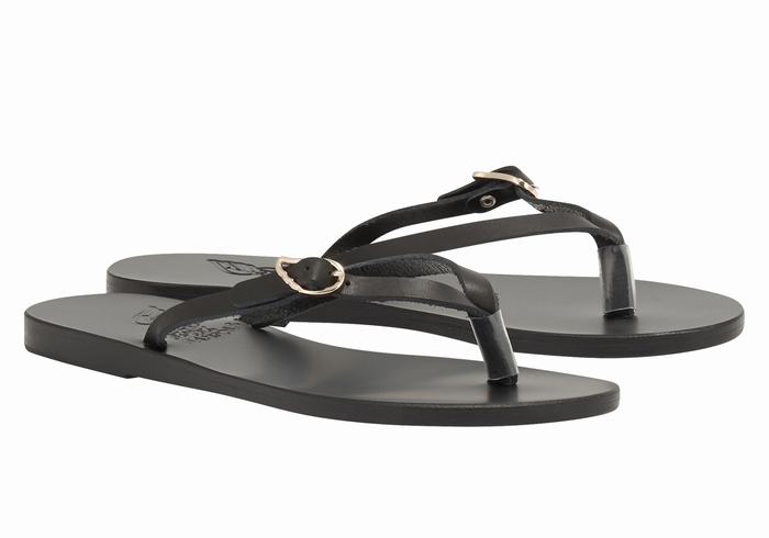 Black Women Ancient Greek Sandals Dihalo Leather Flip Flops | FDL518XP