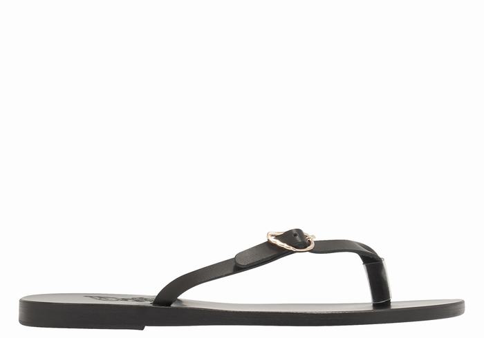 Black Women Ancient Greek Sandals Dihalo Leather Flip Flops | FDL518XP