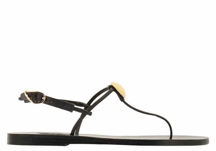 Black Women Ancient Greek Sandals Dimitra Flip Flop Back-Strap Sandals | HTW5428PL