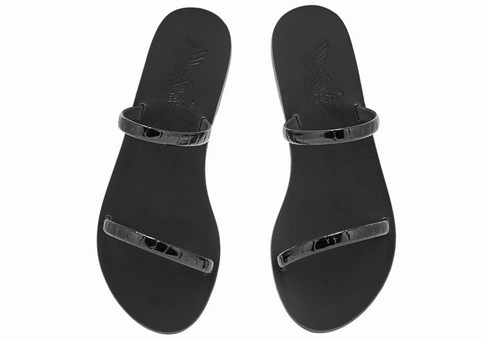 Black Women Ancient Greek Sandals Echidna Slide Sandals | QRK3349UX