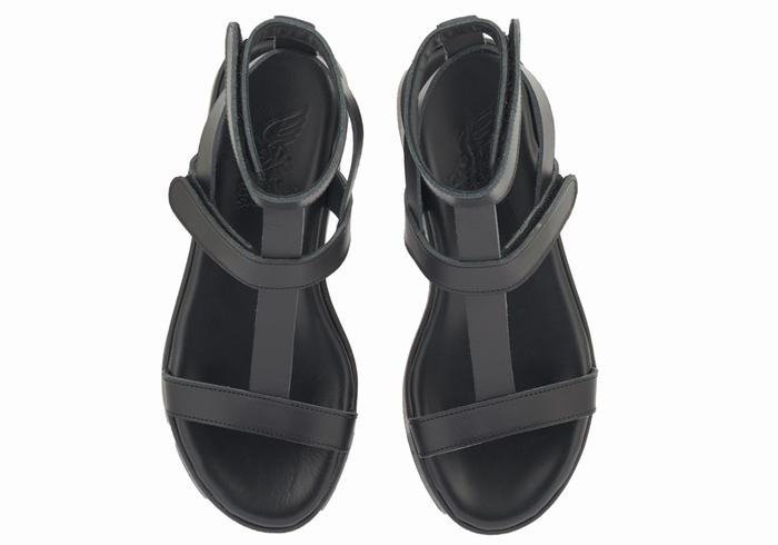 Black Women Ancient Greek Sandals Efrosini Leather Platform Sandals | PLW9154OI