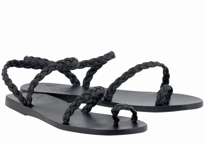 Black Women Ancient Greek Sandals Eleftheria Leather Braided Sandals | DZQ8188IP