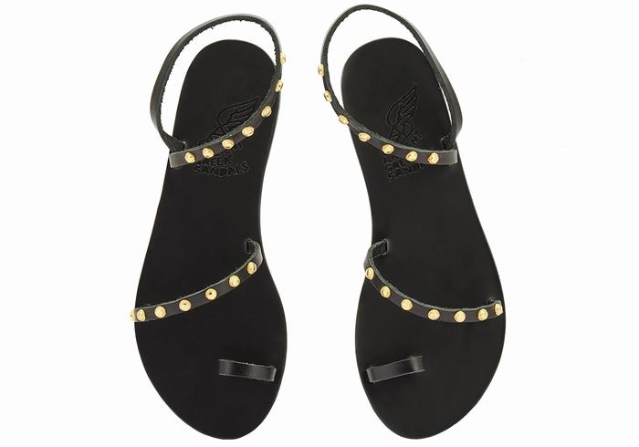 Black Women Ancient Greek Sandals Eleftheria Bee Toe-Post Sandals | IGL237DF