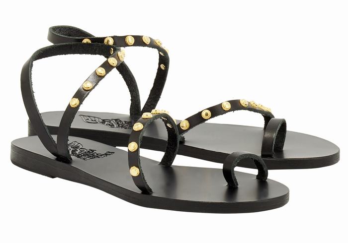 Black Women Ancient Greek Sandals Eleftheria Bee Toe-Post Sandals | IGL237DF